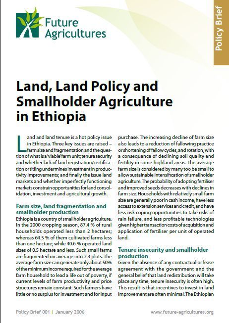 Land, Land Policy and Smallholder Agriculture in Ethiopia