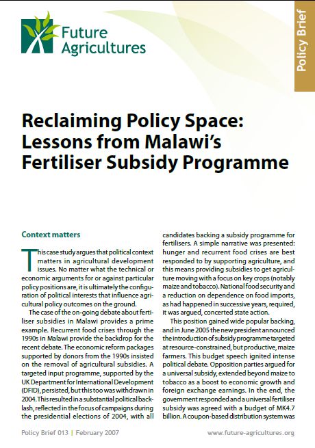 Lessons from Malawi’s Fertiliser Subsidy Programme