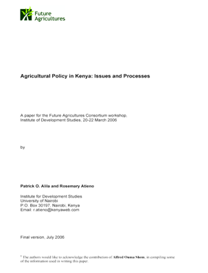 Agricultural Policy in Kenya: Issues and Processes